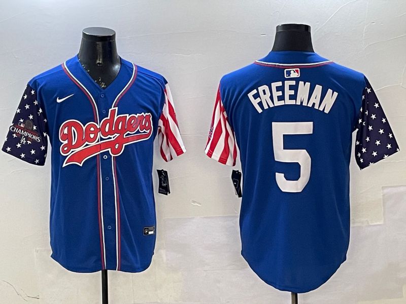 Men Los Angeles Dodgers #5 Freeman Blue a generation of national flags Joint name 2025 Nike MLB Jersey style 2
